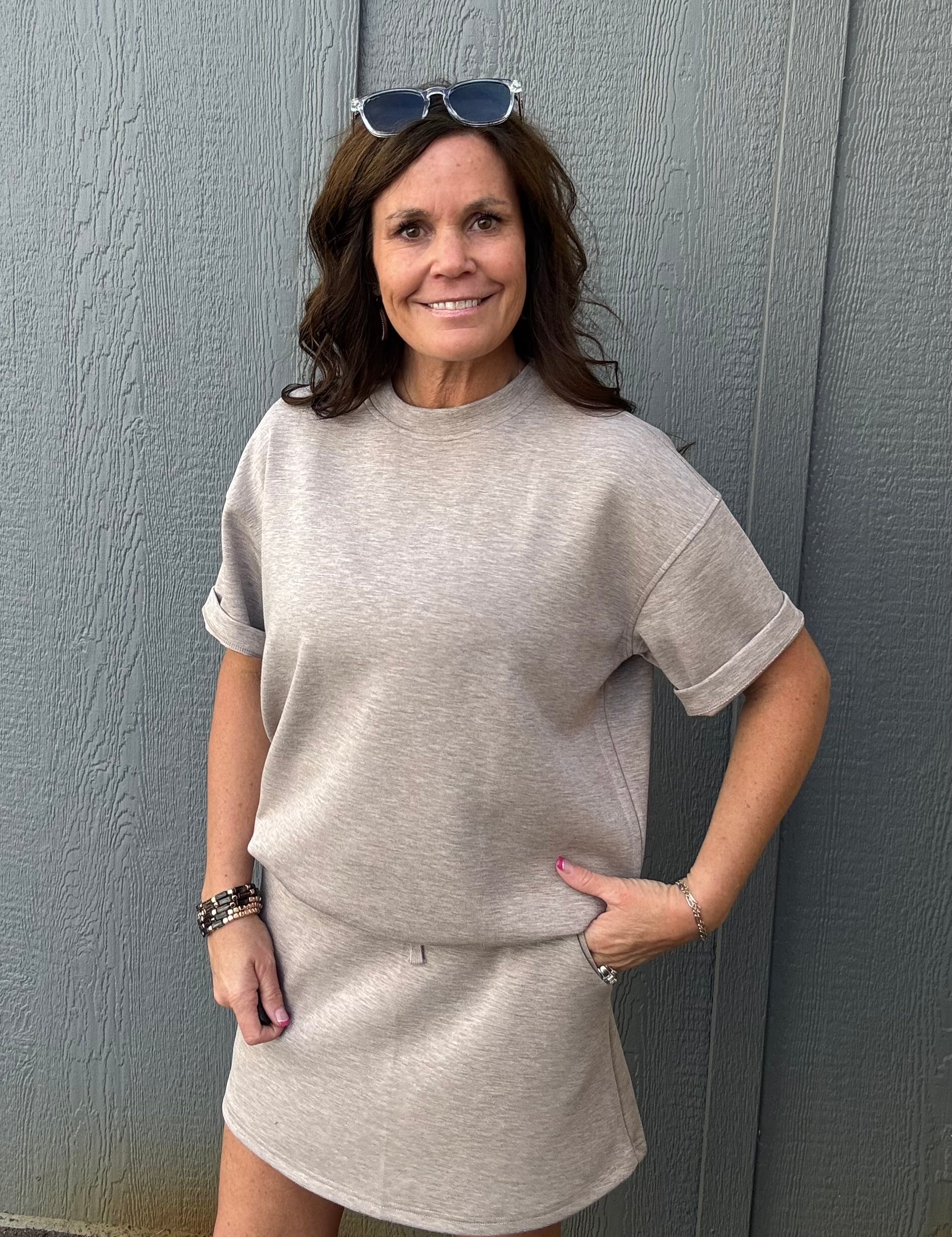 Heather Taupe Modal Short Sleeve Top Top - Tee RAE MODE