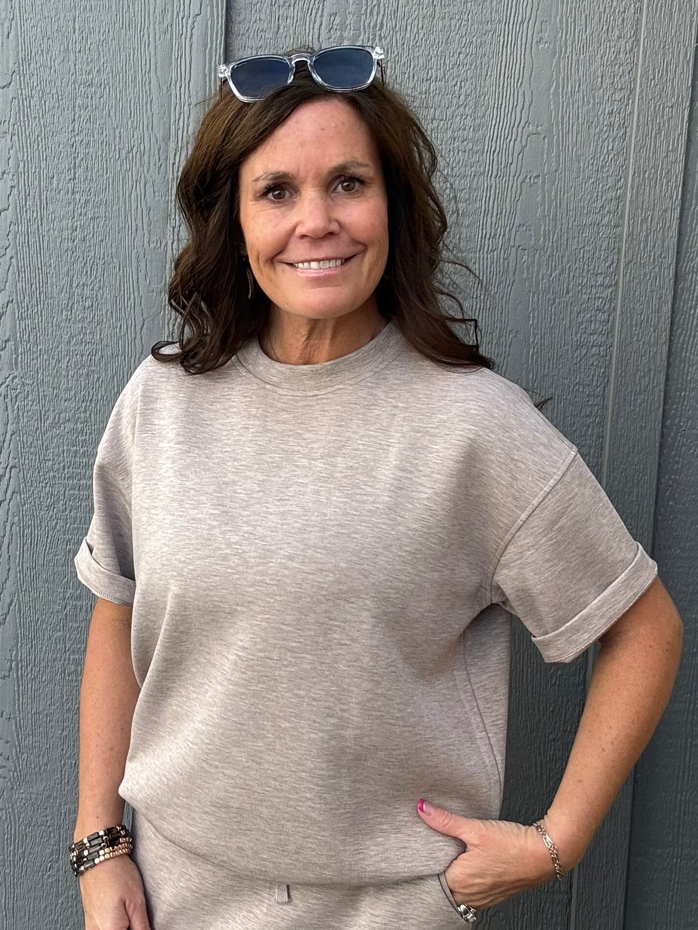 Heather Taupe Modal Short Sleeve Top Top - Tee RAE MODE