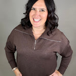 Umber Mel Luxe Half Zip Pullover Top - Sweatshirt RD International