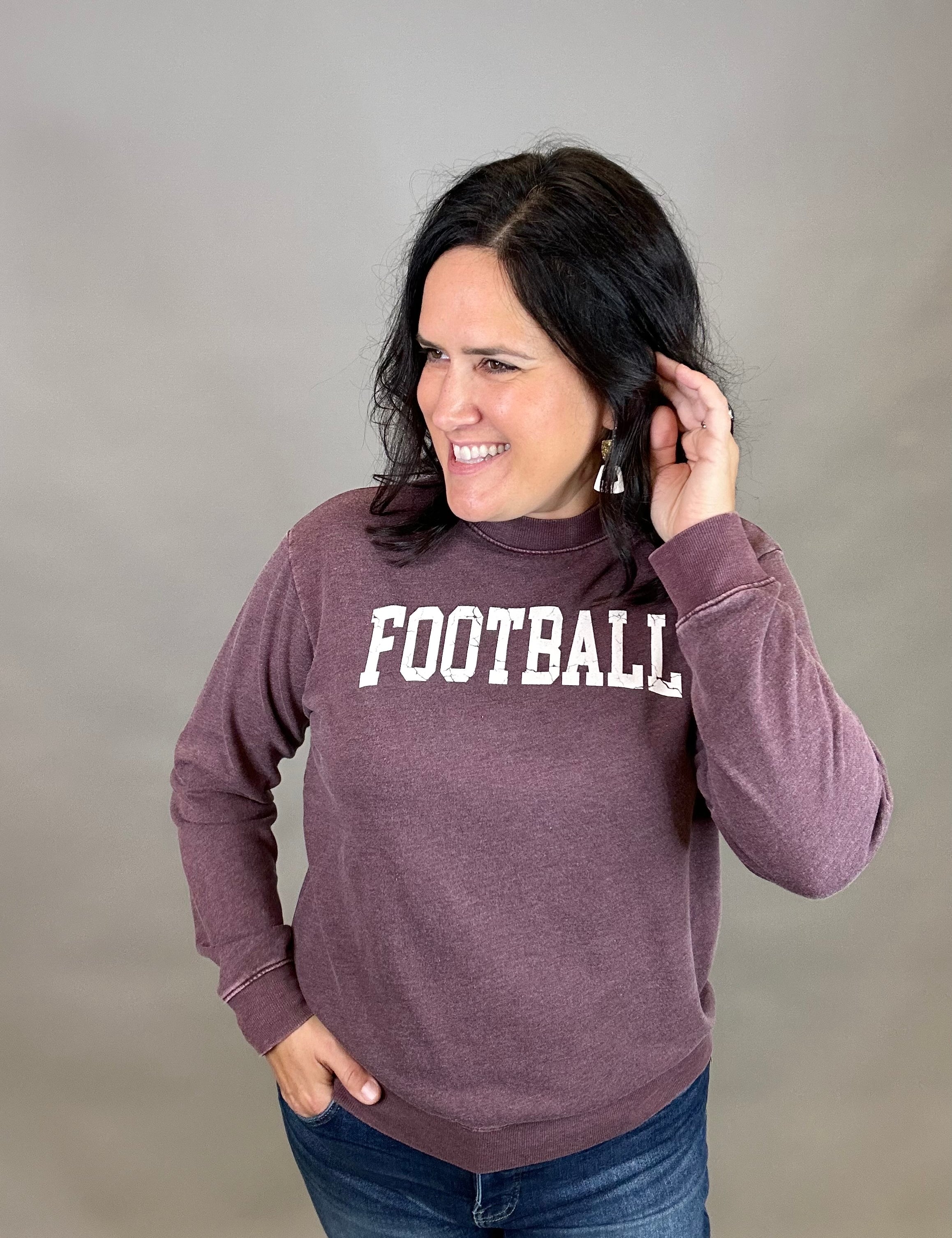 Mineral Burgundy Football Sweatshirt Top- Sweatshirt HRT and LUV