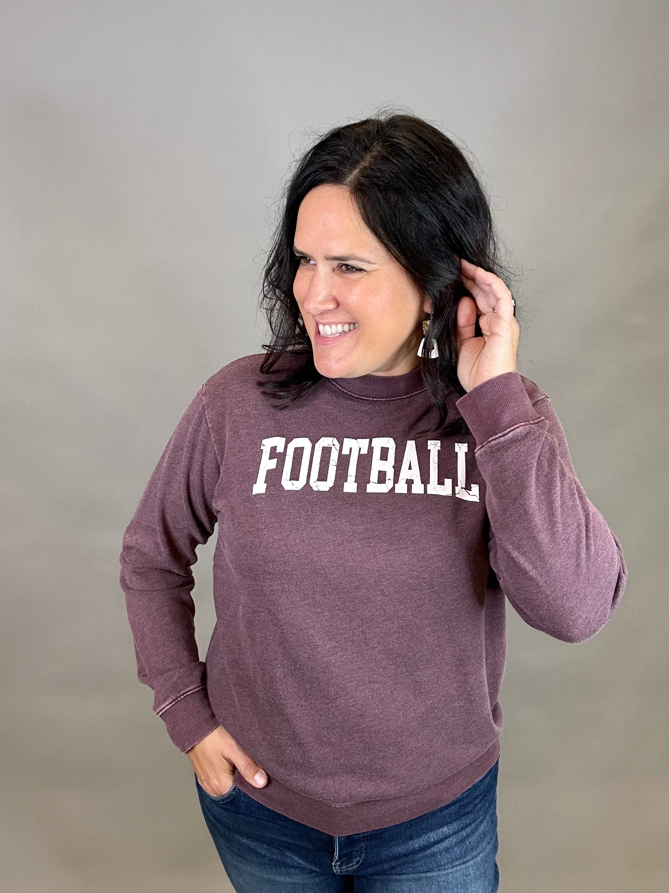Mineral Burgundy Football Sweatshirt Top- Sweatshirt HRT and LUV