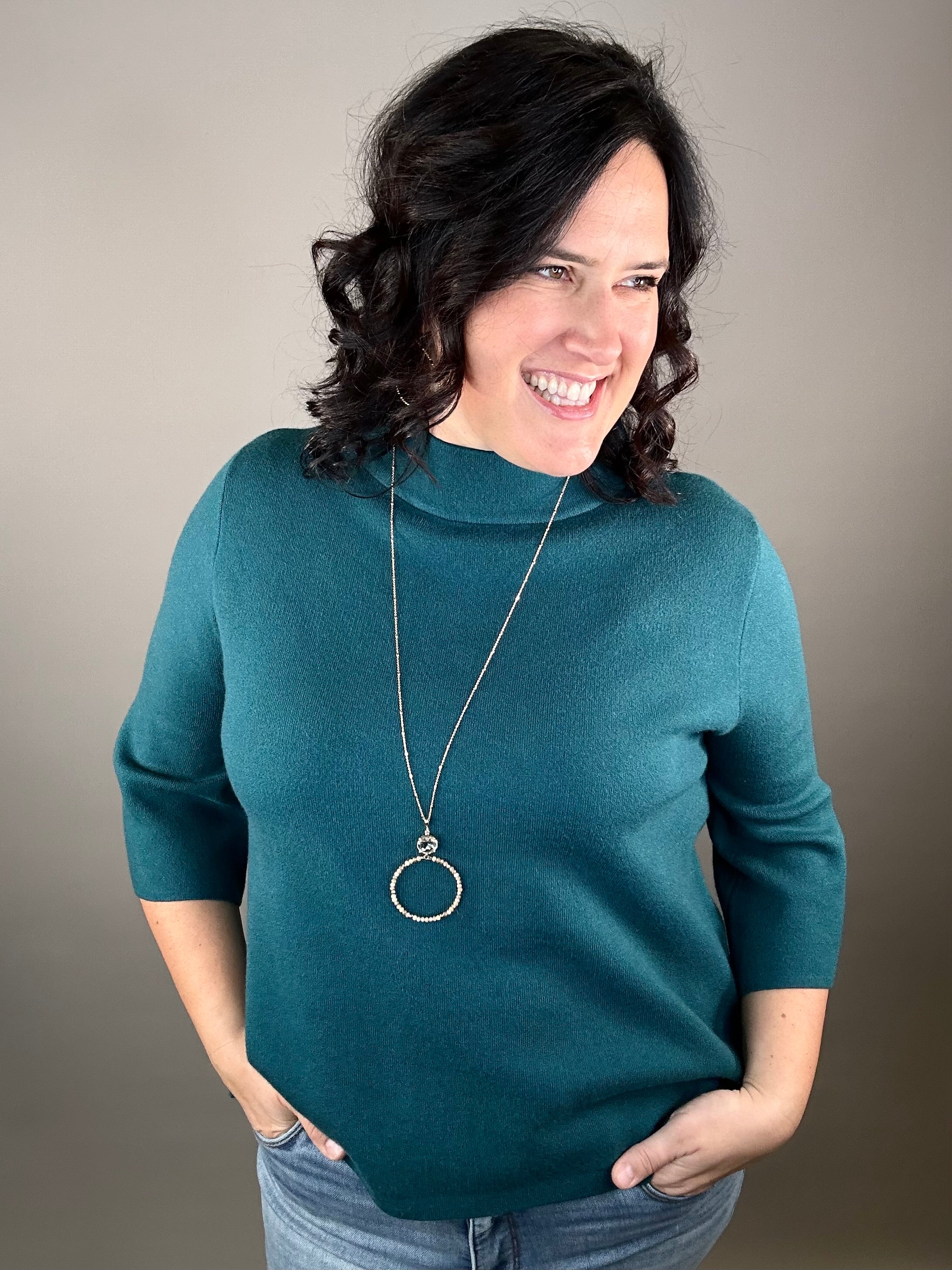 Teal Green Mock Neck Sweater Top - Sweater FATE by LFD
