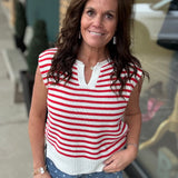 Ivory & Red Split Neck Sweater Top - Sweater STACCATO