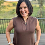 Espresso Buttery Soft Half Zip Sleeveless Top