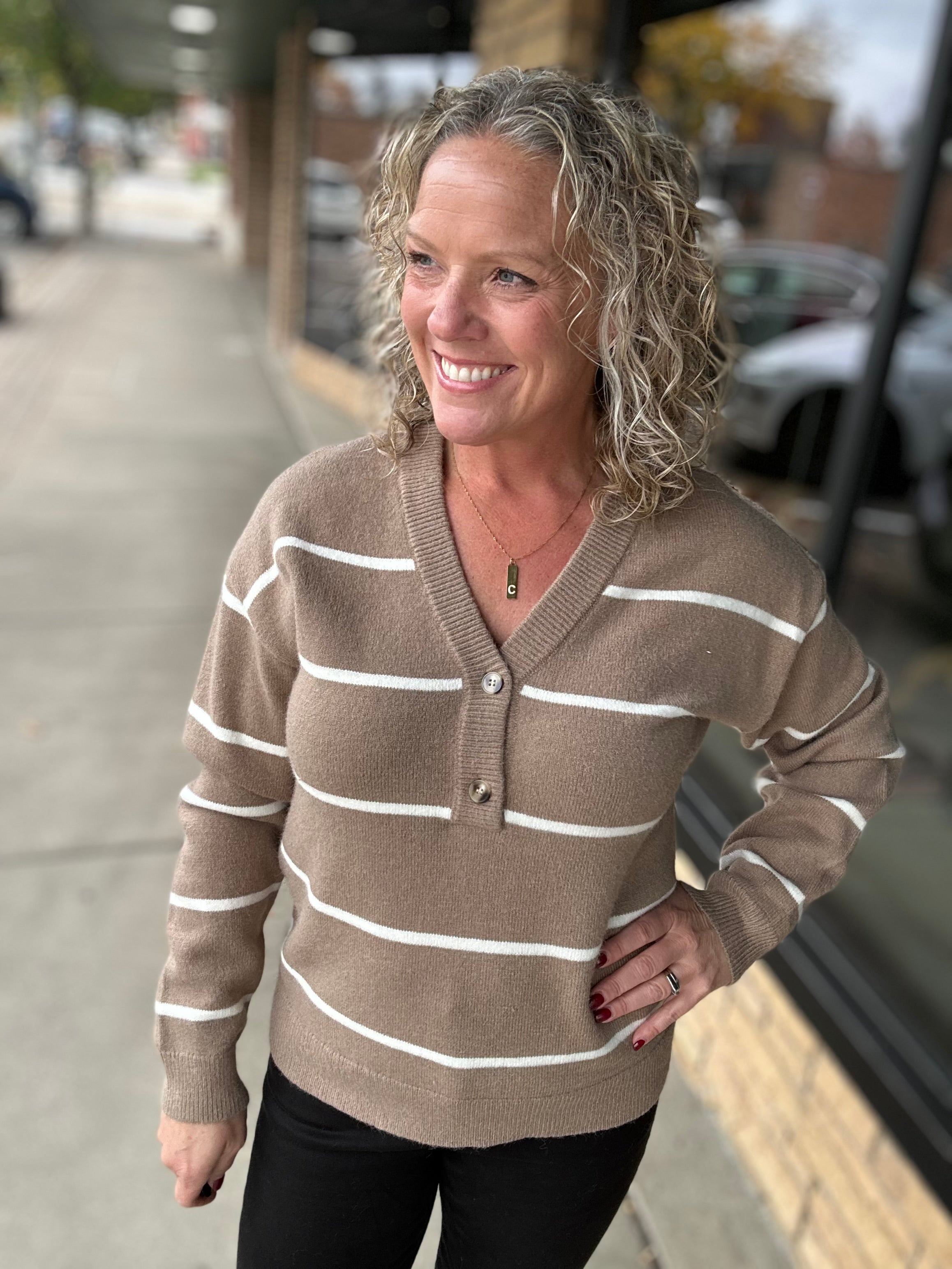 Tan Ivory Stripe Brianna Sweater Top - Sweater THREAD & SUPPLY
