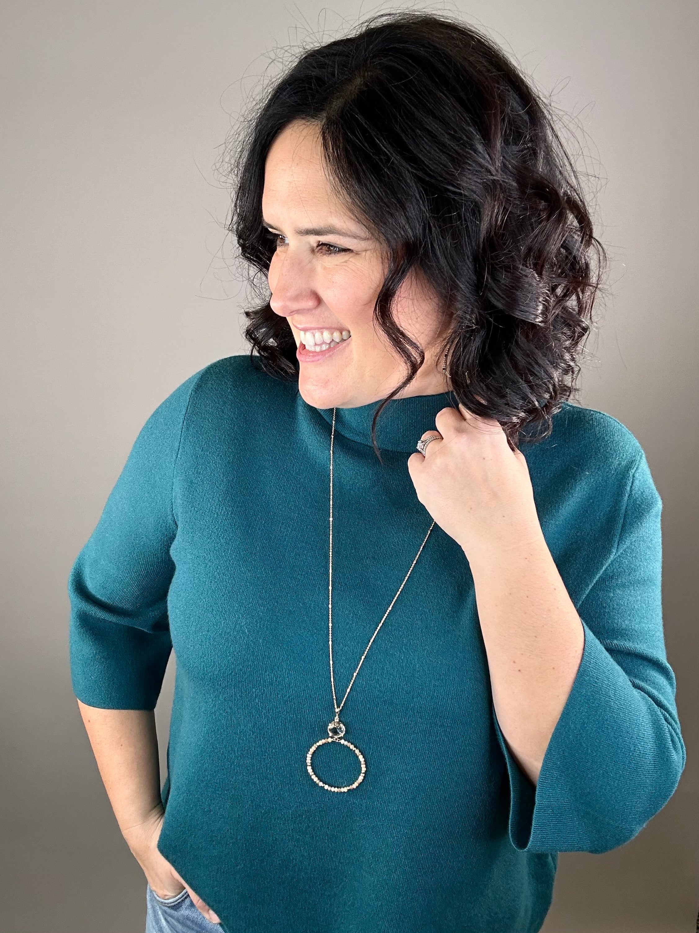 Teal Green Mock Neck Sweater Top - Sweater FATE by LFD