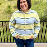 Butter Blue Sage Stripe Cardigan Tops- Cardigans Le Lis