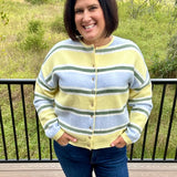 Butter Blue Sage Stripe Cardigan Tops- Cardigans Le Lis