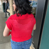 Red Zip Up Sweater Top - Sweater Mystree