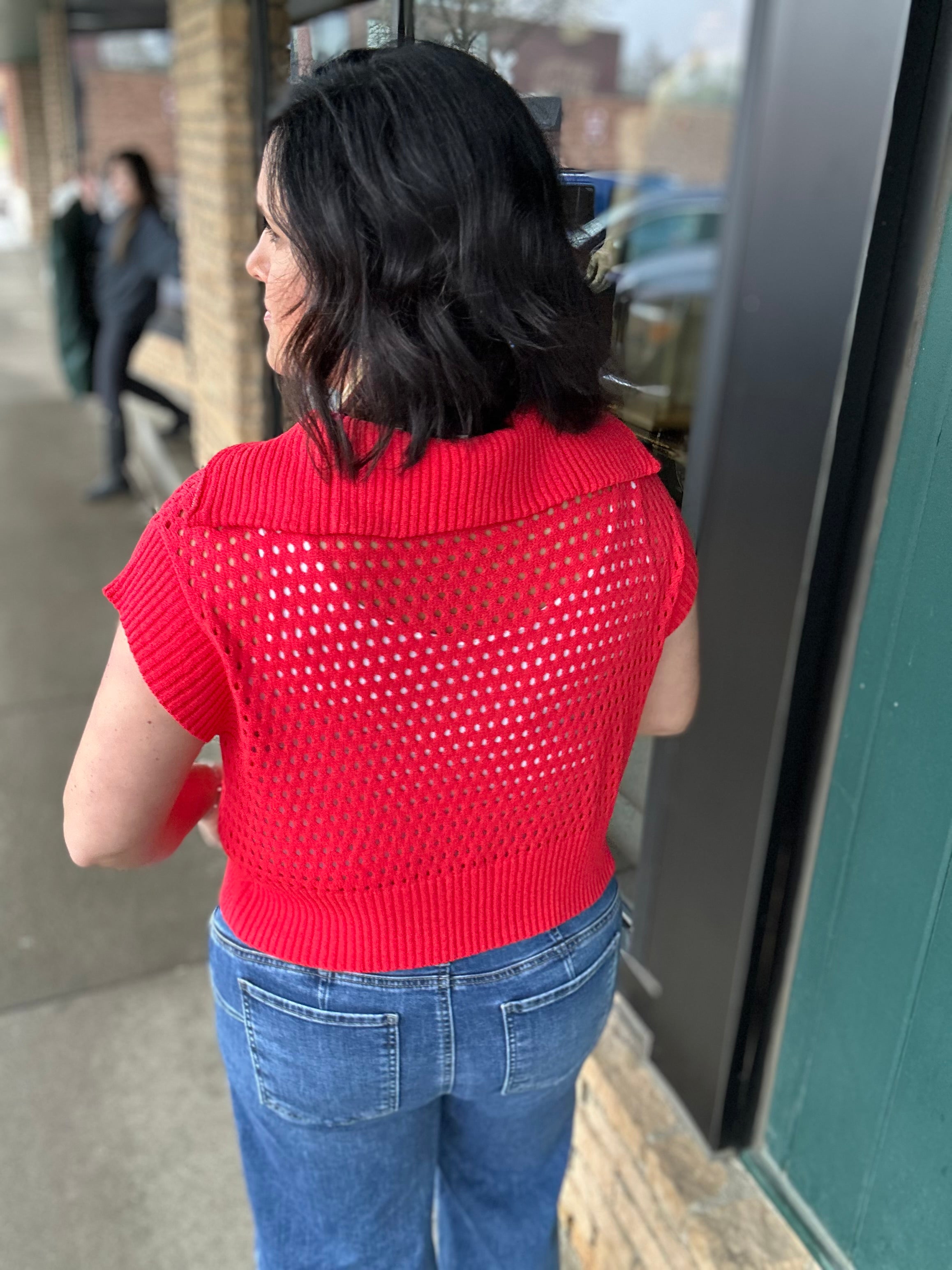 Red Zip Up Sweater Top - Sweater Mystree