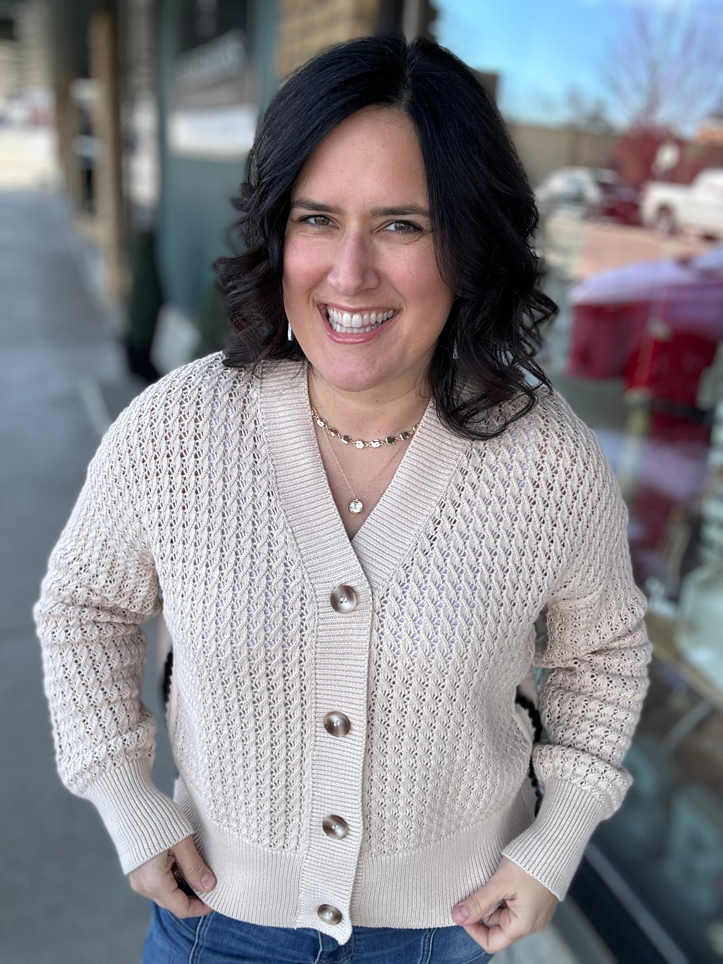 Sand ZigZag Crochet Knit Cardigan Tops- Cardigans EE:SOME