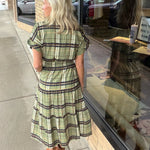Short Sleeve Cinched Plaid Dress THML