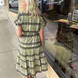 Short Sleeve Cinched Plaid Dress THML