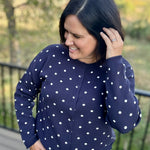 Navy Polka Dot Button Front Cardigan Tops- Cardigans Pologram