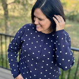 Navy Polka Dot Button Front Cardigan Tops- Cardigans Pologram