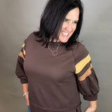 Brown Puff Striped Sleeve Top Top - Sweatshirt JODIFL