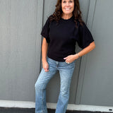 Black Crew Neck Dolman Sweater Top Top - Sweater STACCATO
