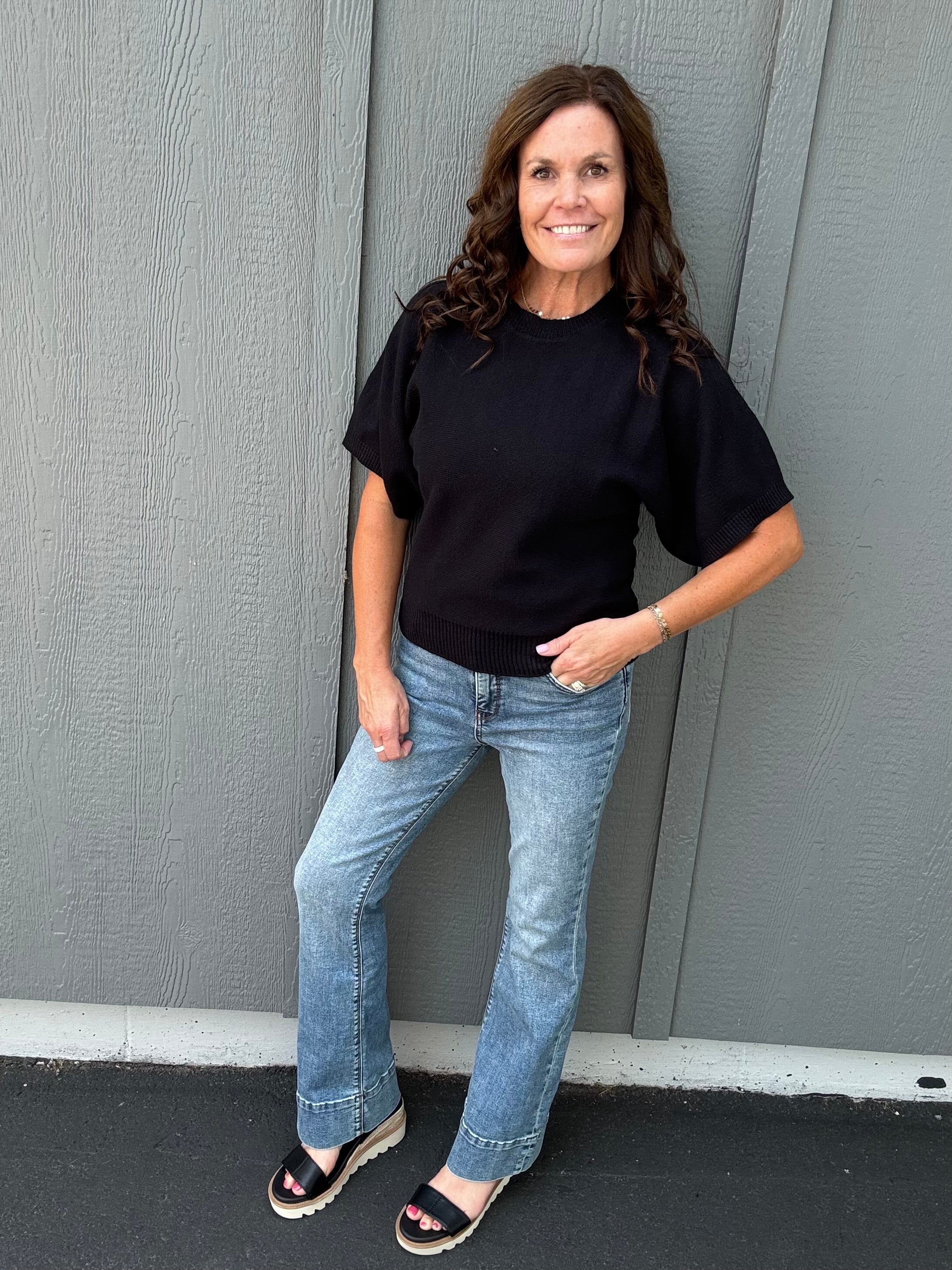 Black Crew Neck Dolman Sweater Top Top - Sweater STACCATO