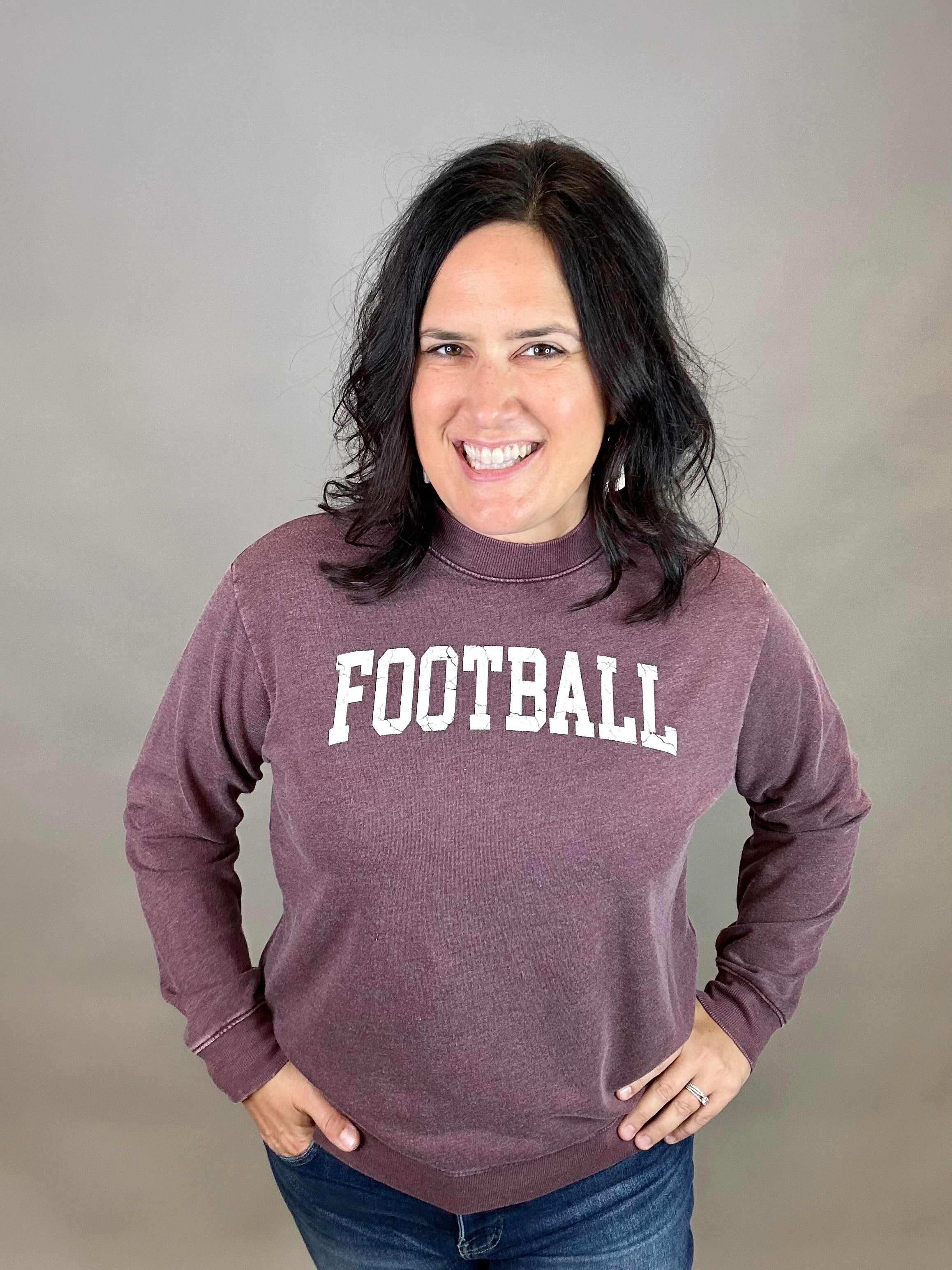 Mineral Burgundy Football Sweatshirt Top- Sweatshirt HRT and LUV