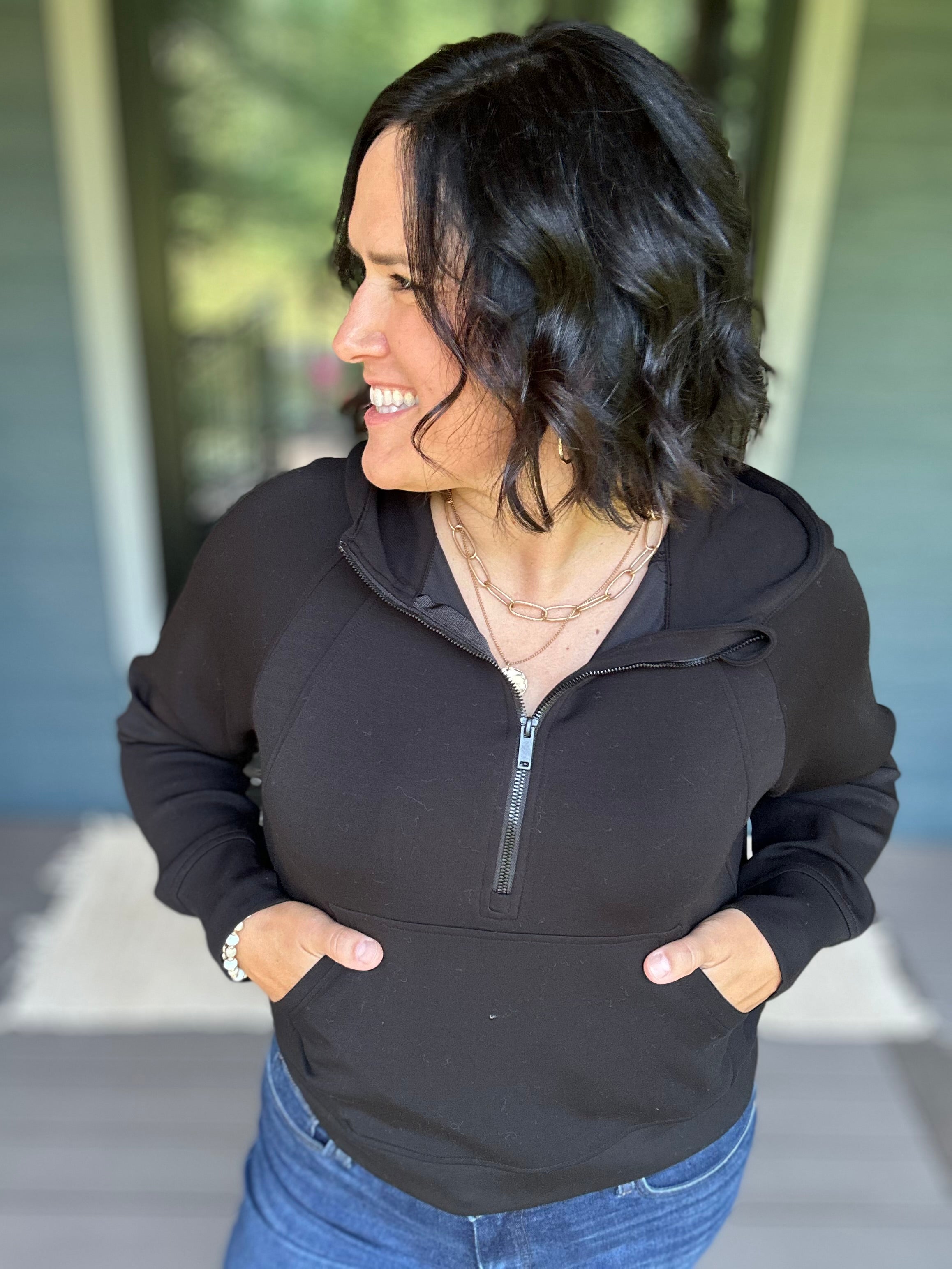 Black Quarter Zip Hoodie Top Top - Sweatshirt RAE MODE