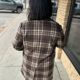 Brown Plaid Shirt Collar Button Front Long Coat Outerwear- Jackets HEM & THREAD