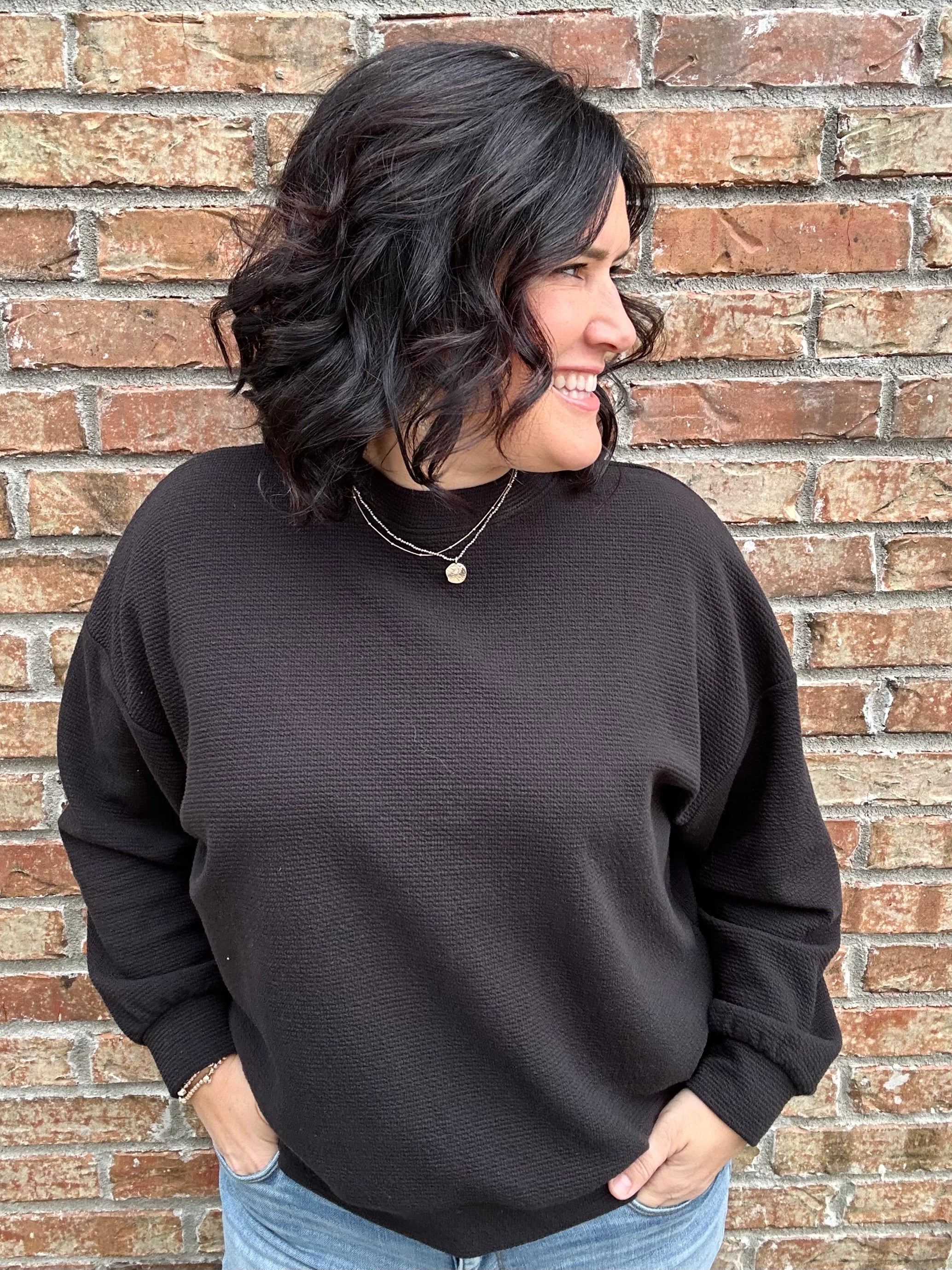 Black Cloudy Knit Long Sleeve Top Top - Sweatshirt TRES BIEN