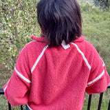 Washed Cherry Sherpa Quarter Zip Pullover Top - Sweatshirt MIOU MUSE