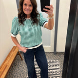 Mint Puff Sleeve Striped Contrast Knit Top