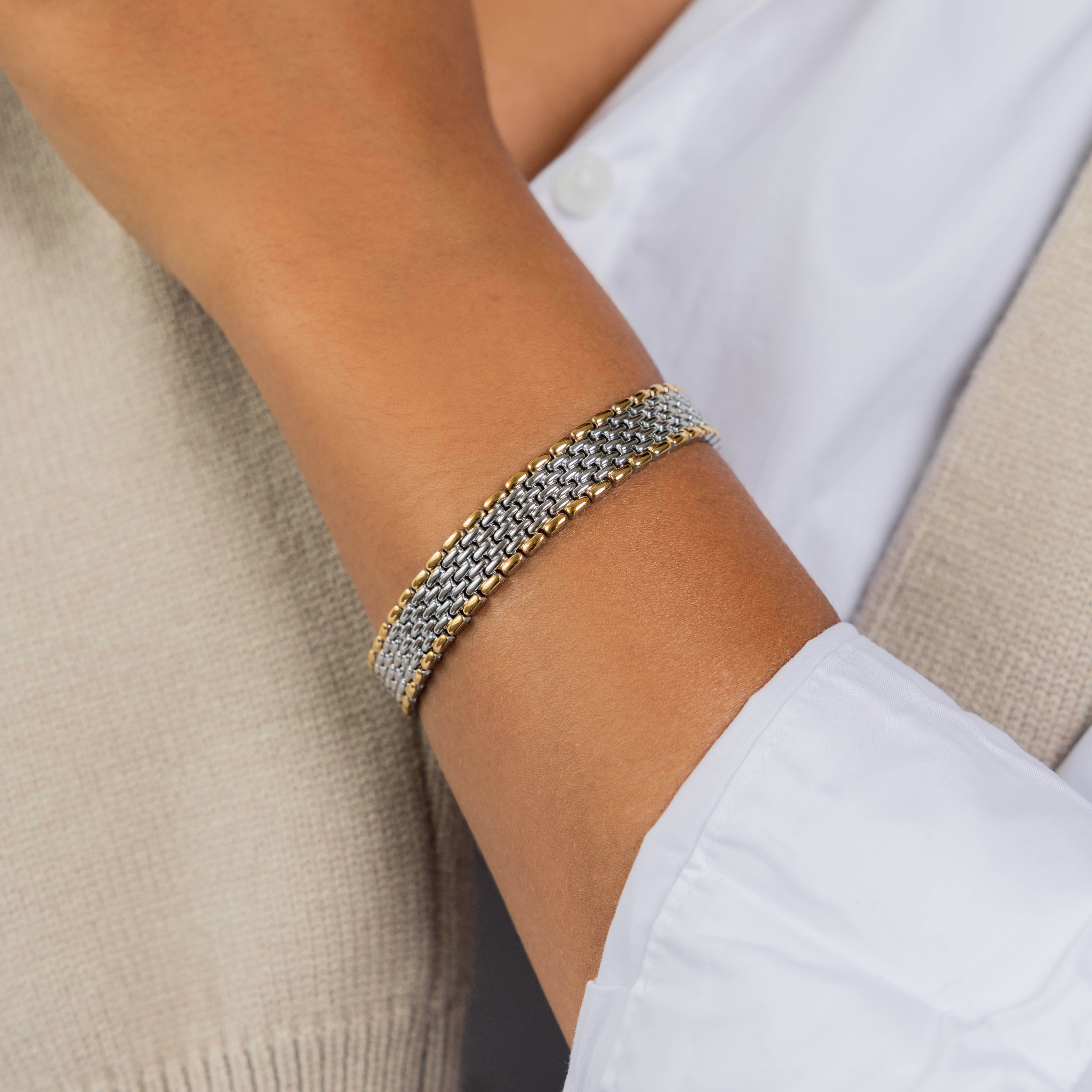Waterproof Chunky Two-Tone Bracelet Jewelry- Bracelet Brenda Grands Jewelry