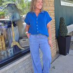 Blue Gauze Button Down Top Tops - Button Ups COZY CO.