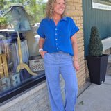 Blue Gauze Button Down Top Tops - Button Ups COZY CO.