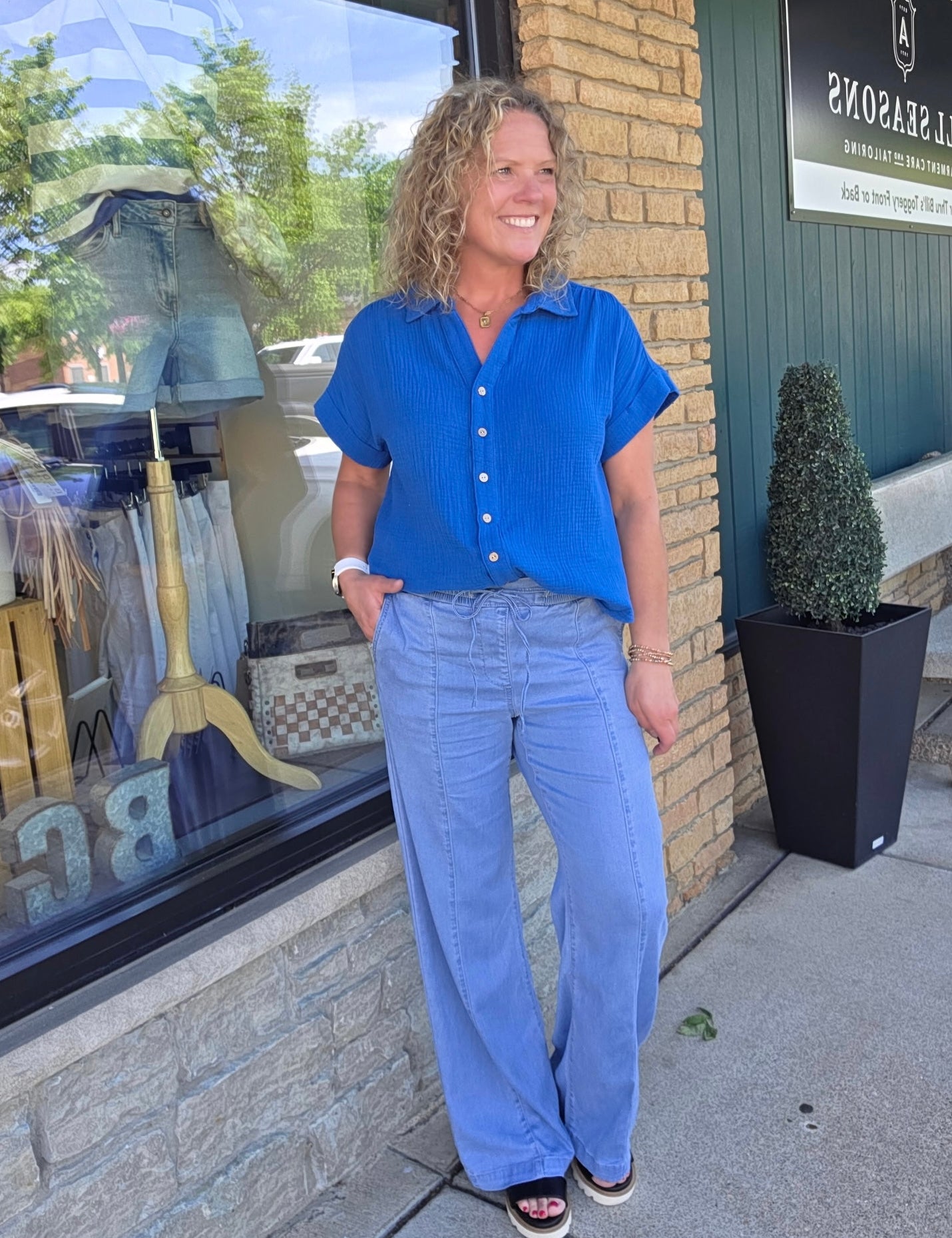 Blue Gauze Button Down Top Tops - Button Ups COZY CO.