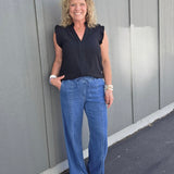 Dark Blue Wide Leg Pants Bottoms - Pants MICA DENIM
