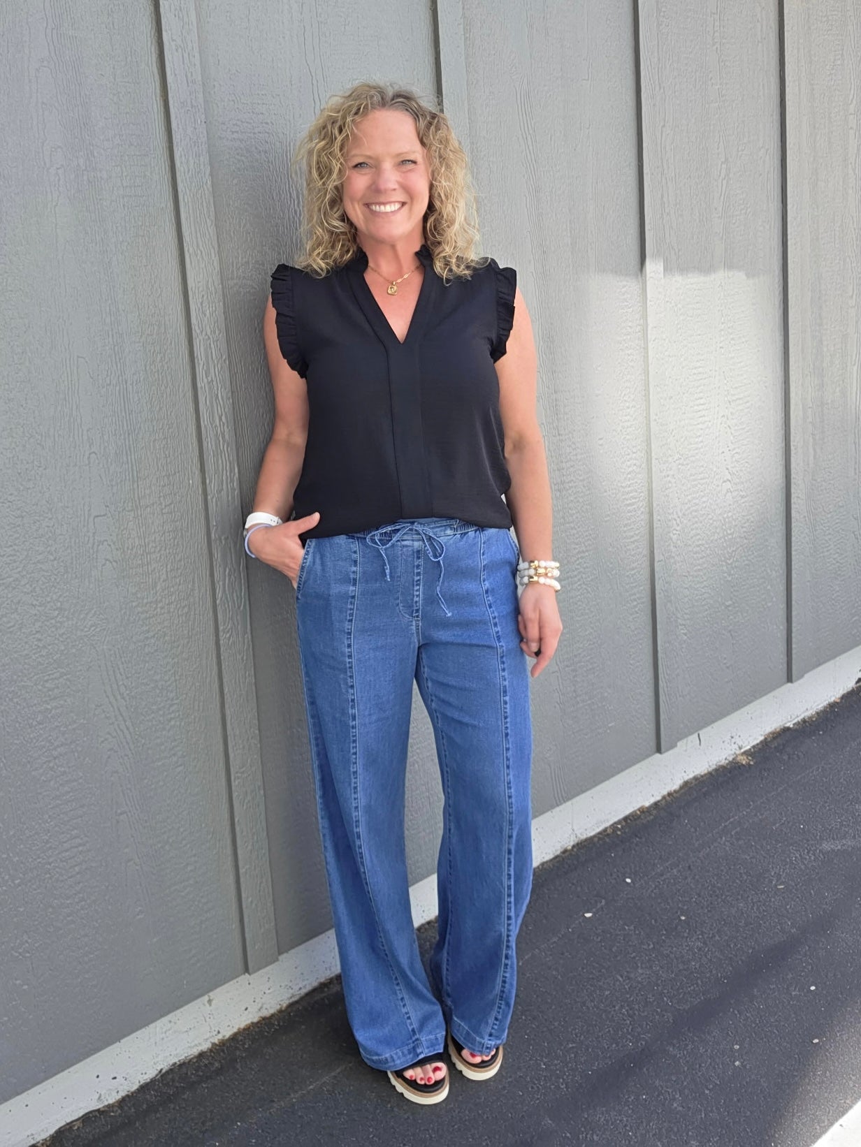 Dark Blue Wide Leg Pants Bottoms - Pants MICA DENIM