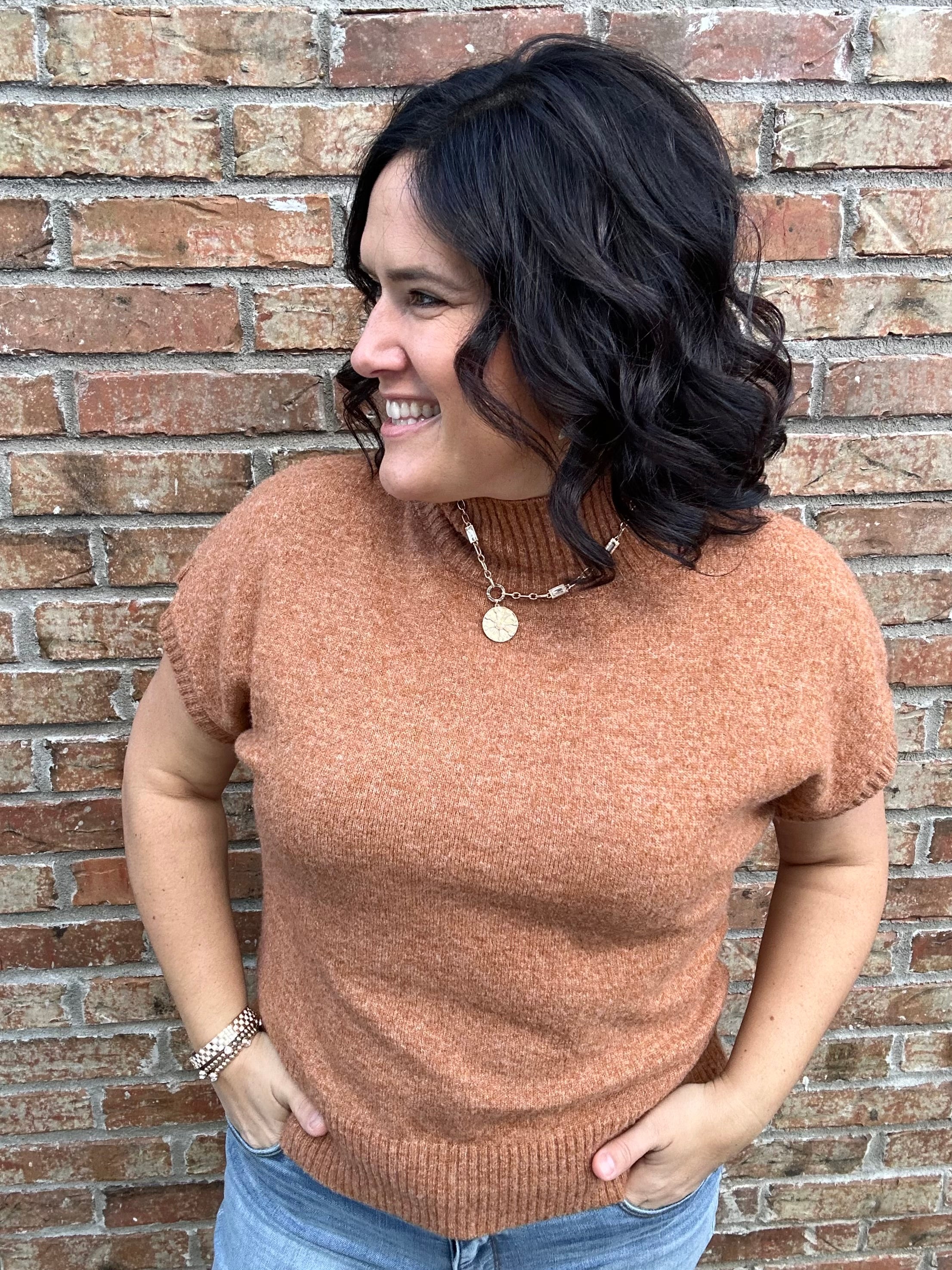 Camel Mock Neck Sweater Vest Top - Sweater STACCATO