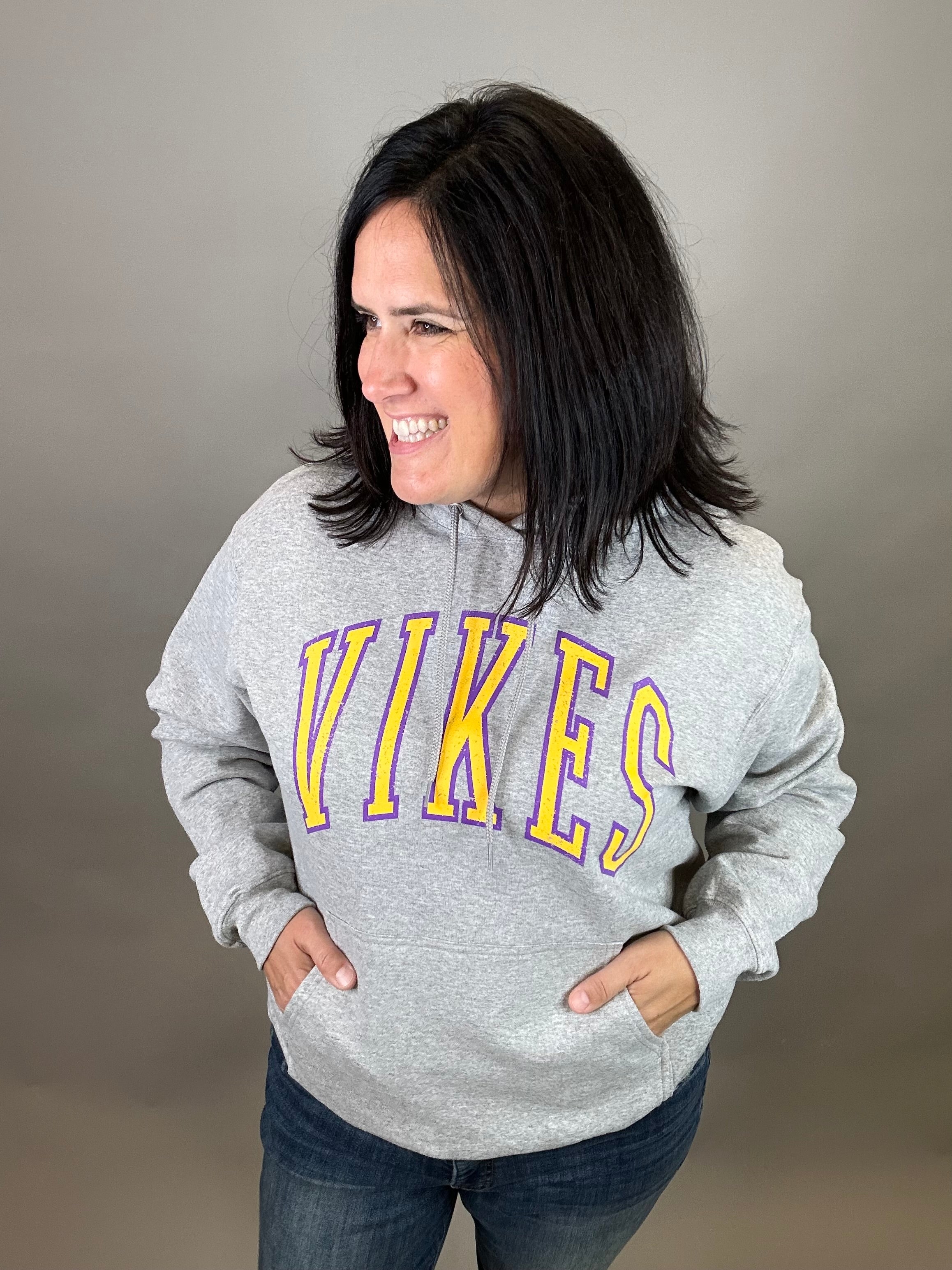 Heather Grey Vikes Hoodie Tops- Sweatshirt 218 WHOLESALE