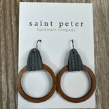 Medium Circle Earrings w/ Dk Gray Leather Jewelry - Earrings St. Peter Hardware