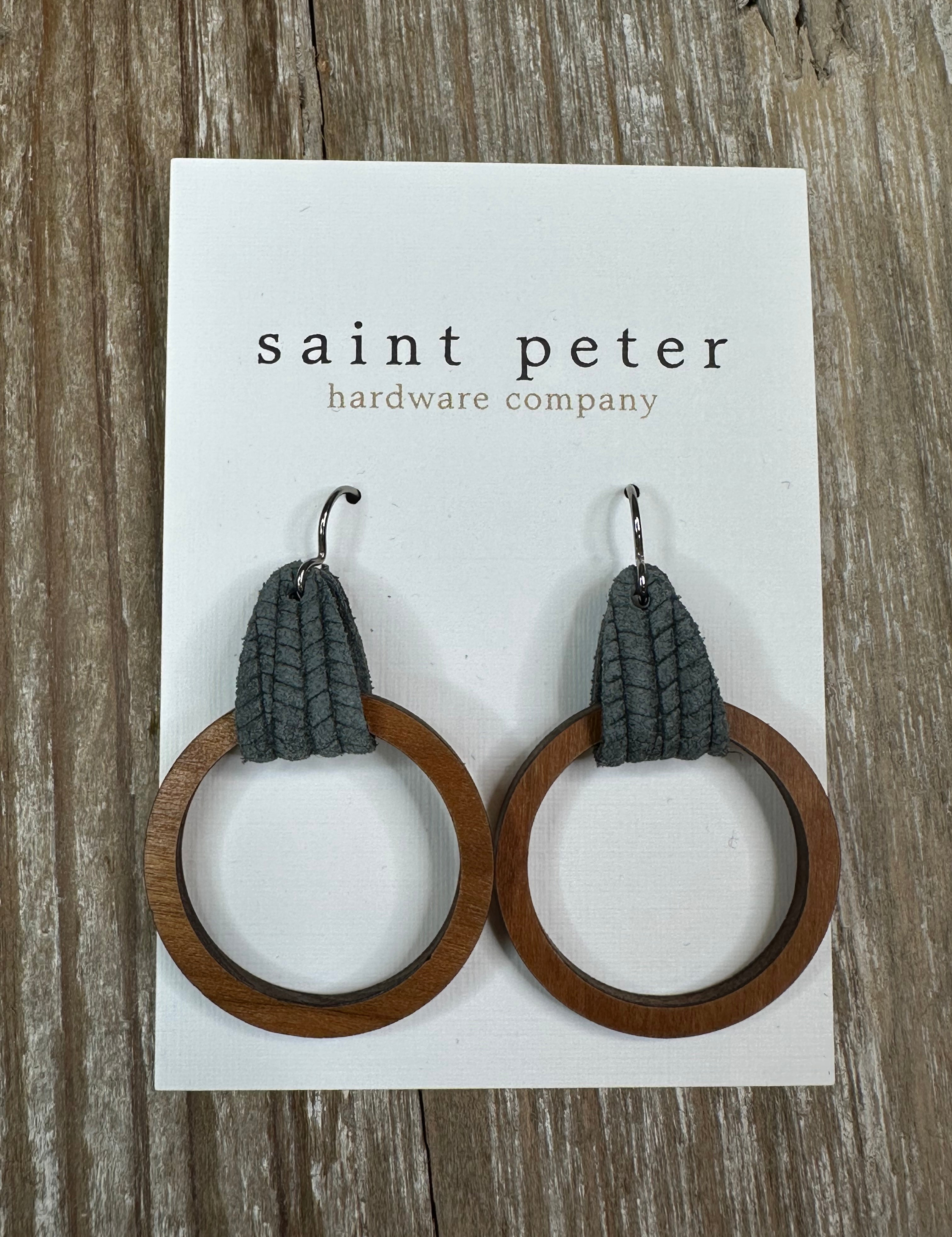 Medium Circle Earrings w/ Dk Gray Leather Jewelry - Earrings St. Peter Hardware
