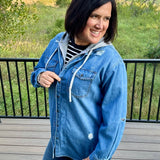 Hooded Distressed Denim Jacket