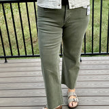 Burnt Olive Tummy Control Mid Rise Straight Jeans Bottom- Pants RISEN