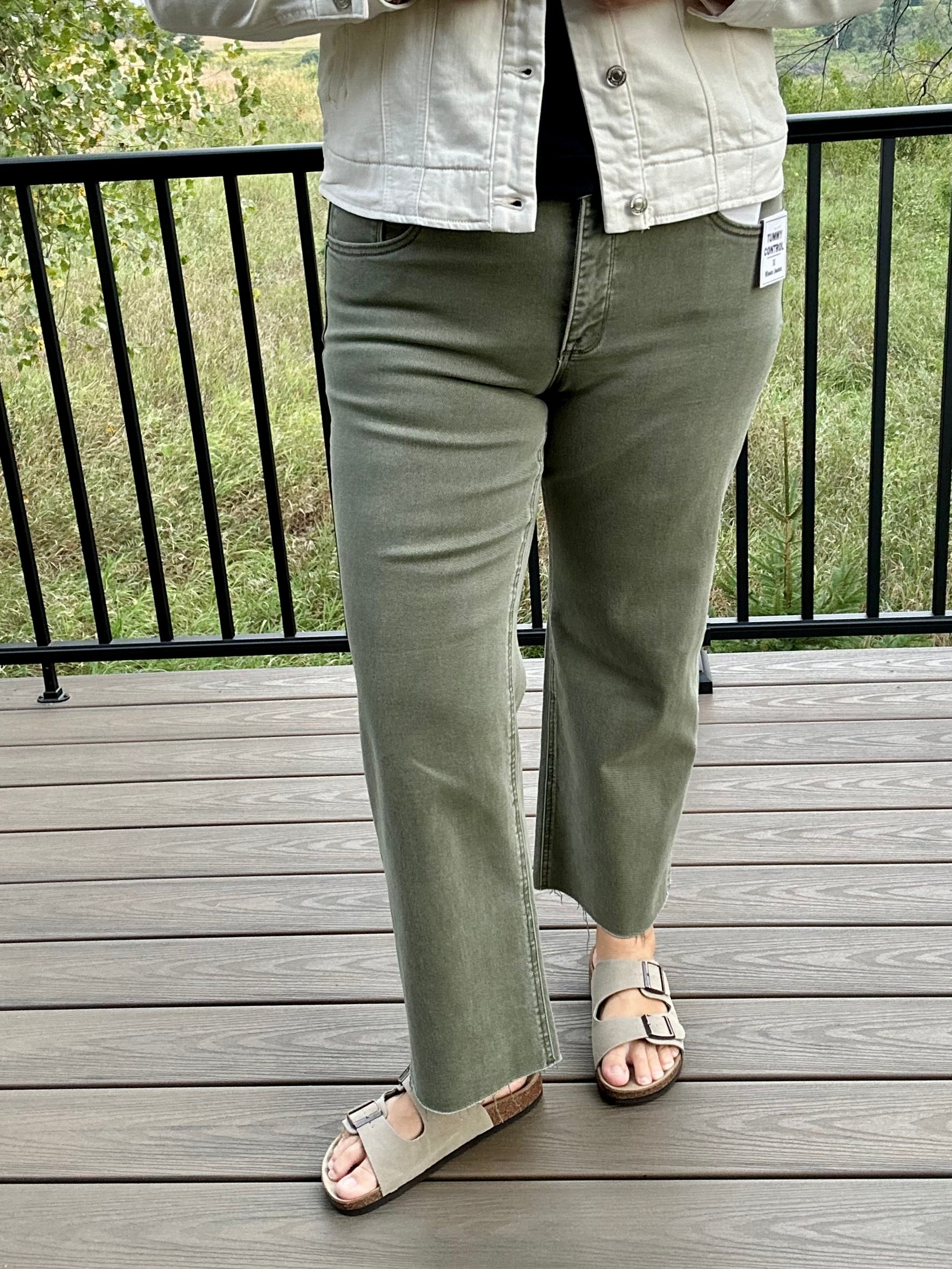 Burnt Olive Tummy Control Mid Rise Straight Jeans Bottom- Pants RISEN