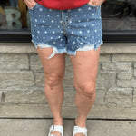 High Rise Raw Hem Star Shorts Bottoms - Shorts MICA DENIM