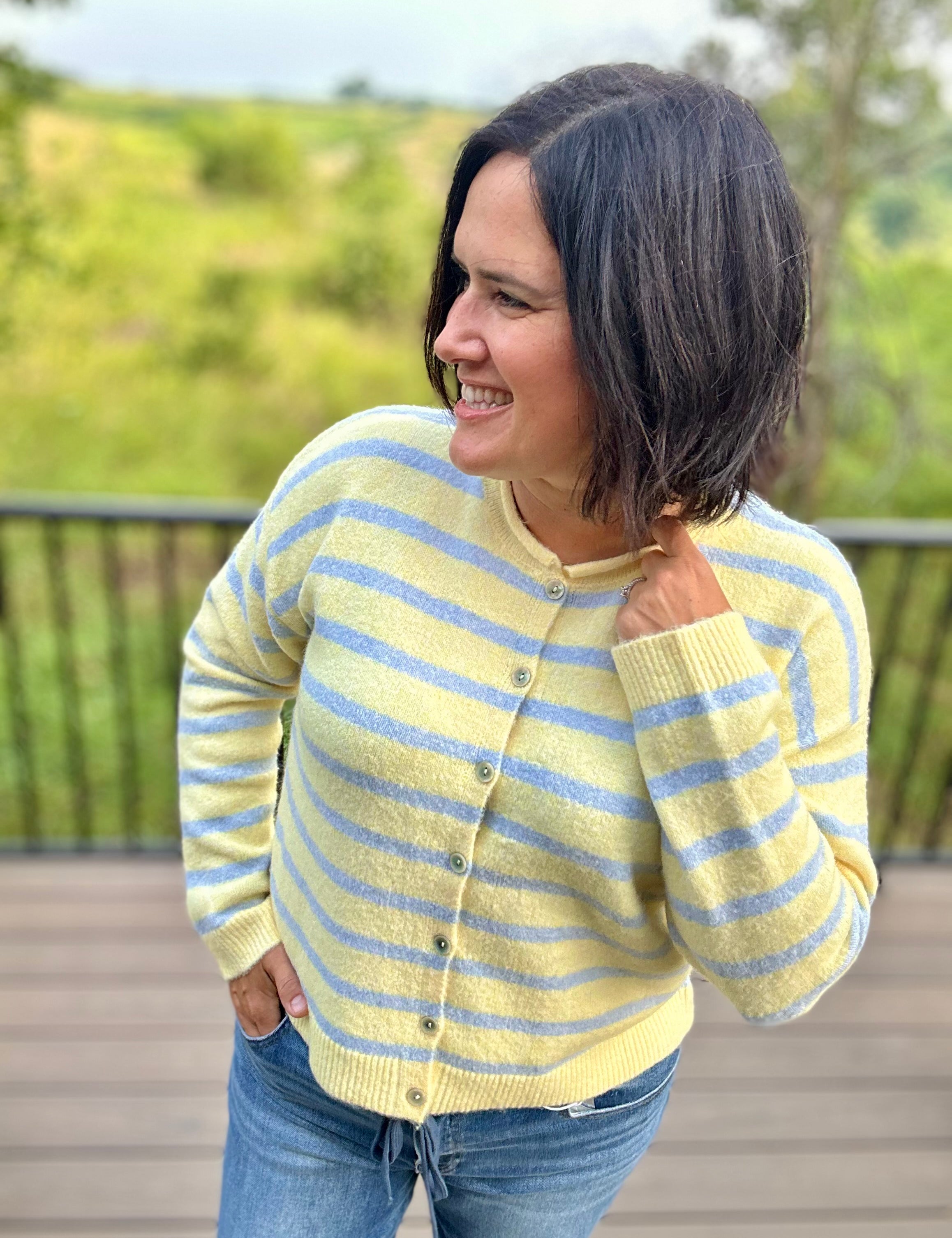 Daisy Sky Striped Cardigan Sweater Tops- Cardigans WISHLIST