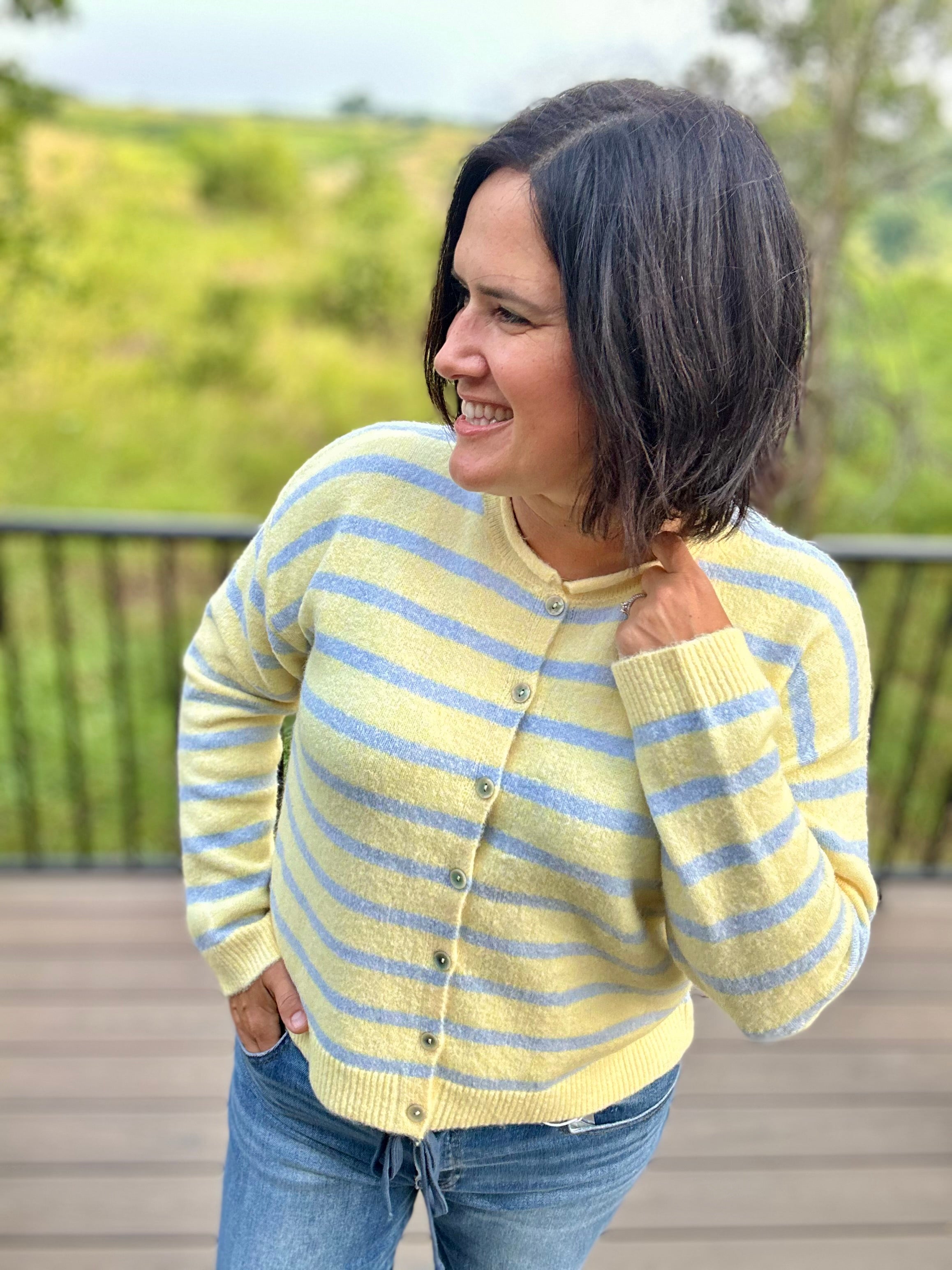 Daisy Sky Striped Cardigan Sweater Tops- Cardigans WISHLIST