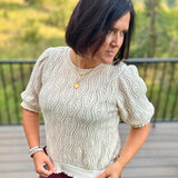 Cream Ruffle Puff Sleeve Cable Knit Top
