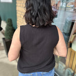 Black Ruffle V Neck Sleeveless Tops- Blouses STACCATO