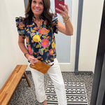 Ruffle Sleeve Floral Top Tops- Blouses THML