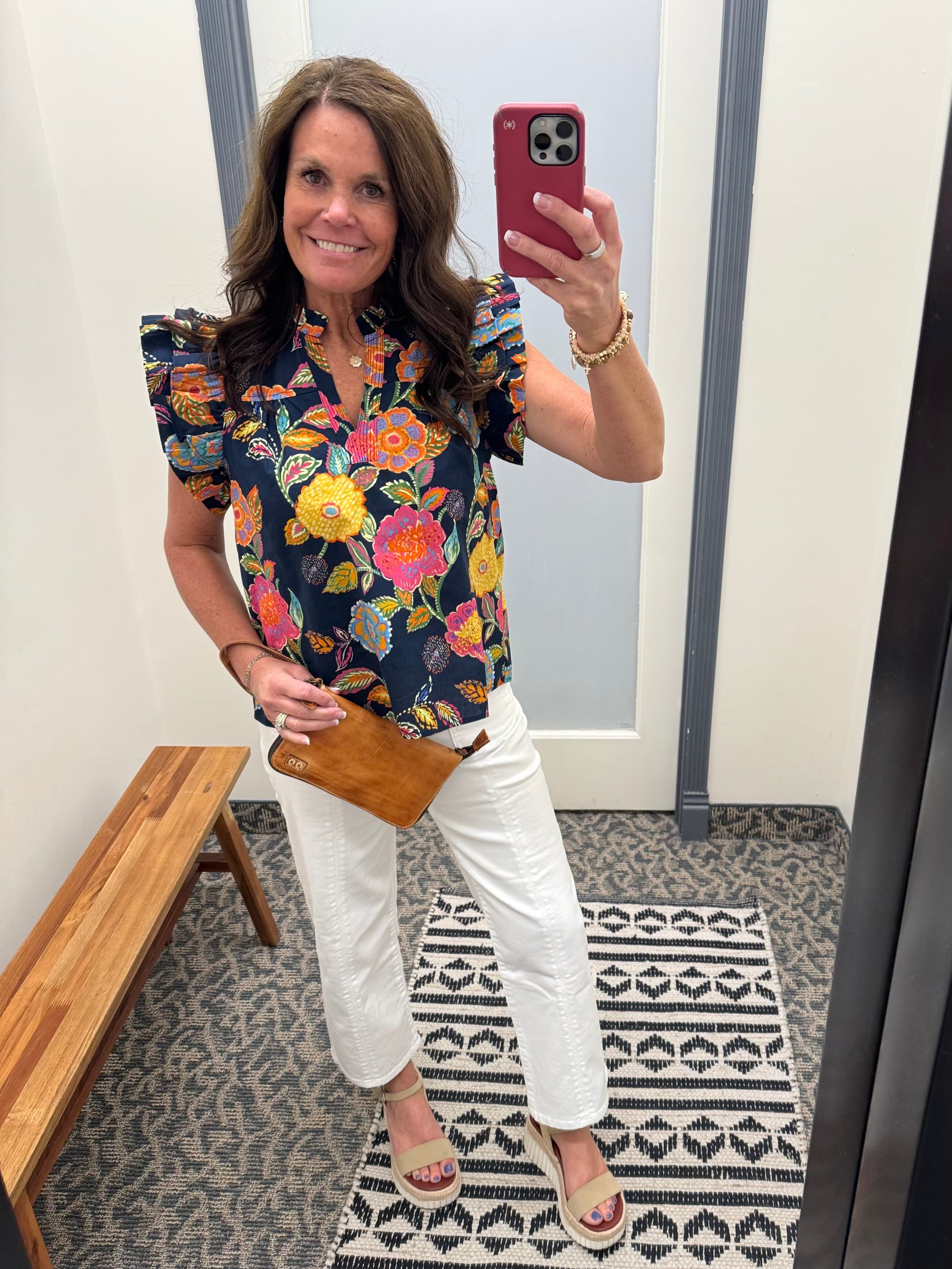 Ruffle Sleeve Floral Top Tops- Blouses THML