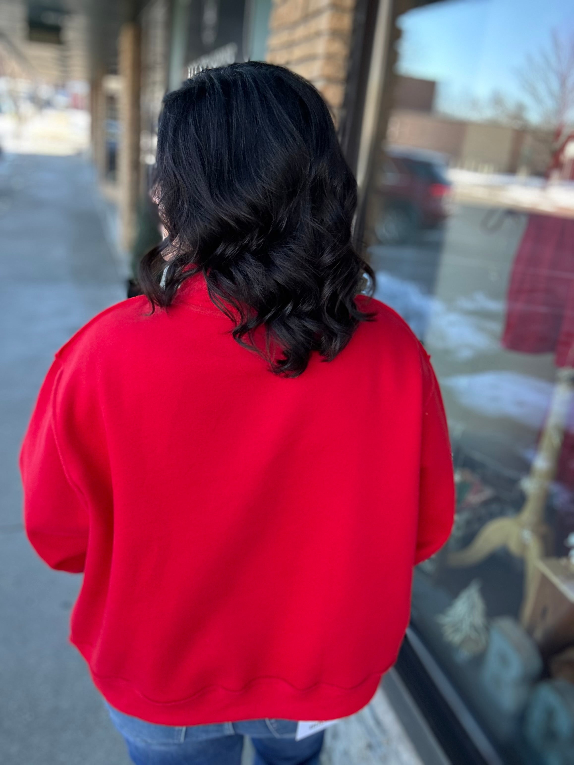 Red Reversible Mock Neck Top - Sweatshirt BUCKETLIST