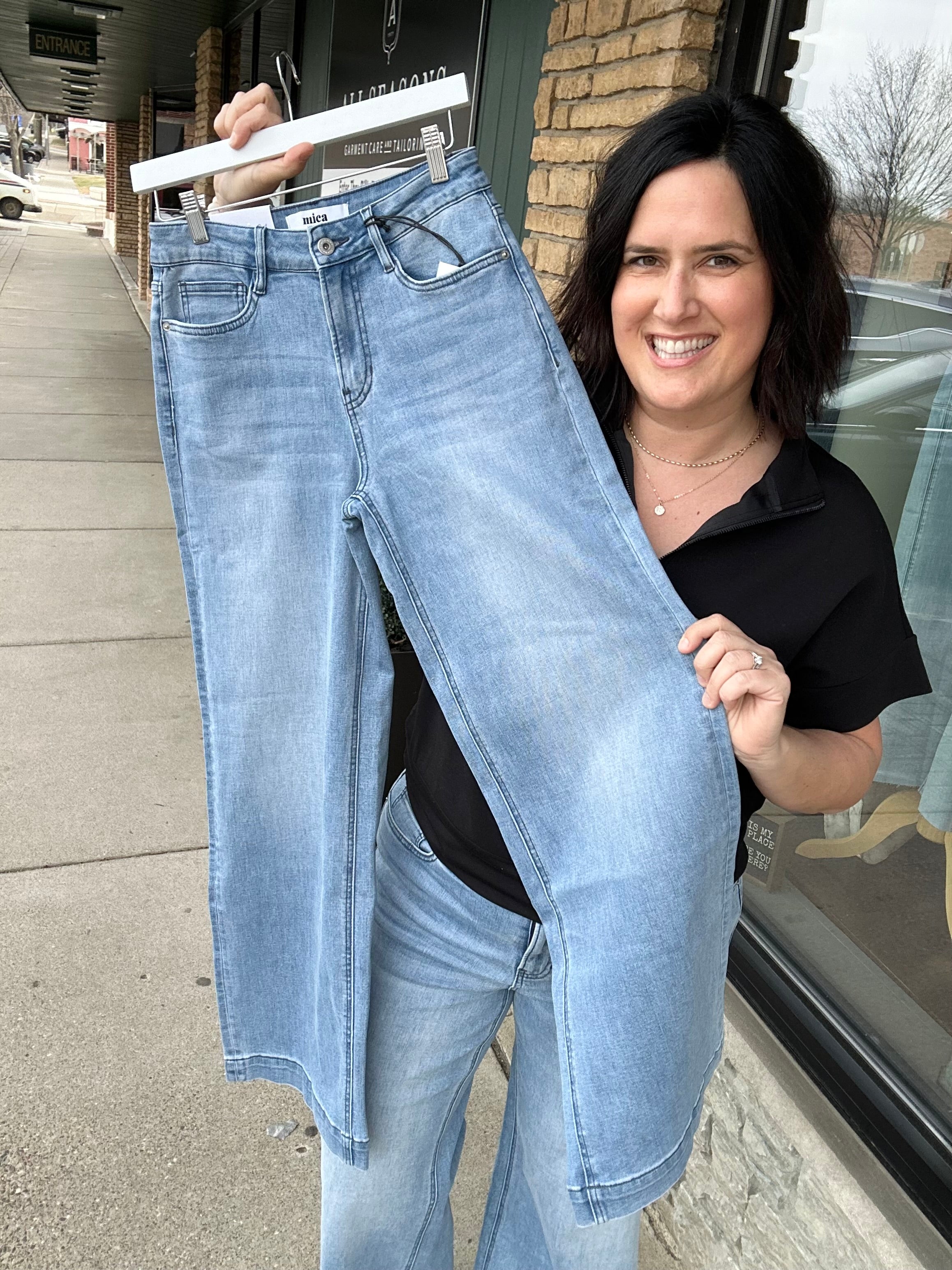 Space Blue Wide Leg Trouser Hem Jeans MICA DENIM